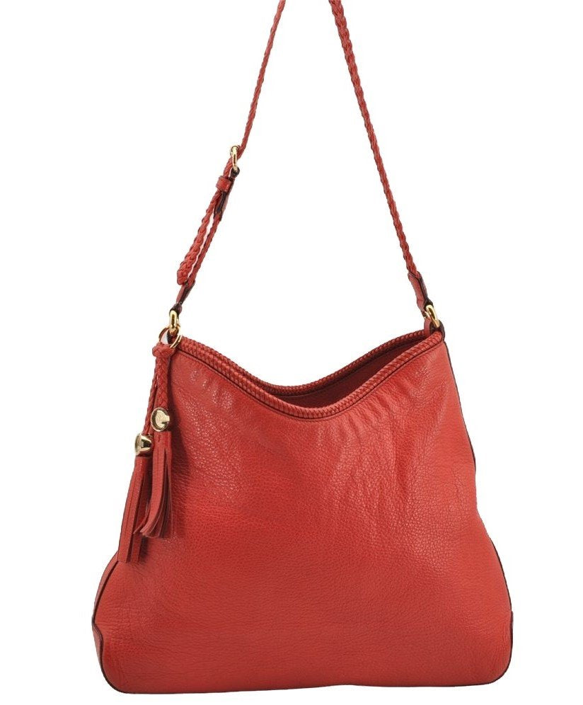 Authentic GUCCI Vintage Tassel Shoulder Hand Bag Leather 336659 Red 5715I