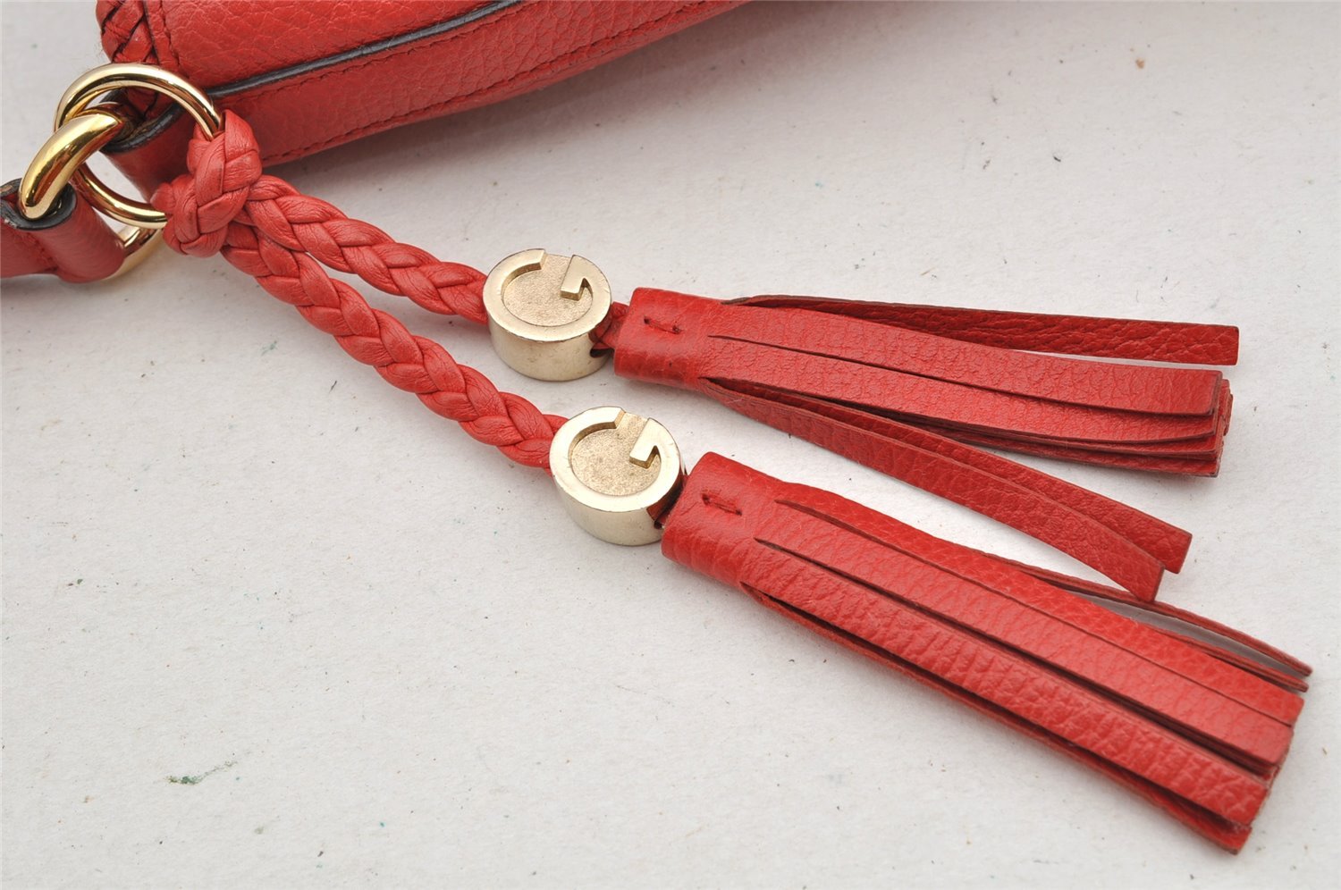 Authentic GUCCI Vintage Tassel Shoulder Hand Bag Leather 336659 Red 5715I