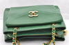Authentic CHANEL Caviar Skin Vintage CC Logo Chain Shoulder Bag Green Junk 5716I