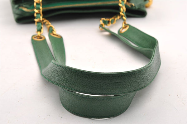 Authentic CHANEL Caviar Skin Vintage CC Logo Chain Shoulder Bag Green Junk 5716I