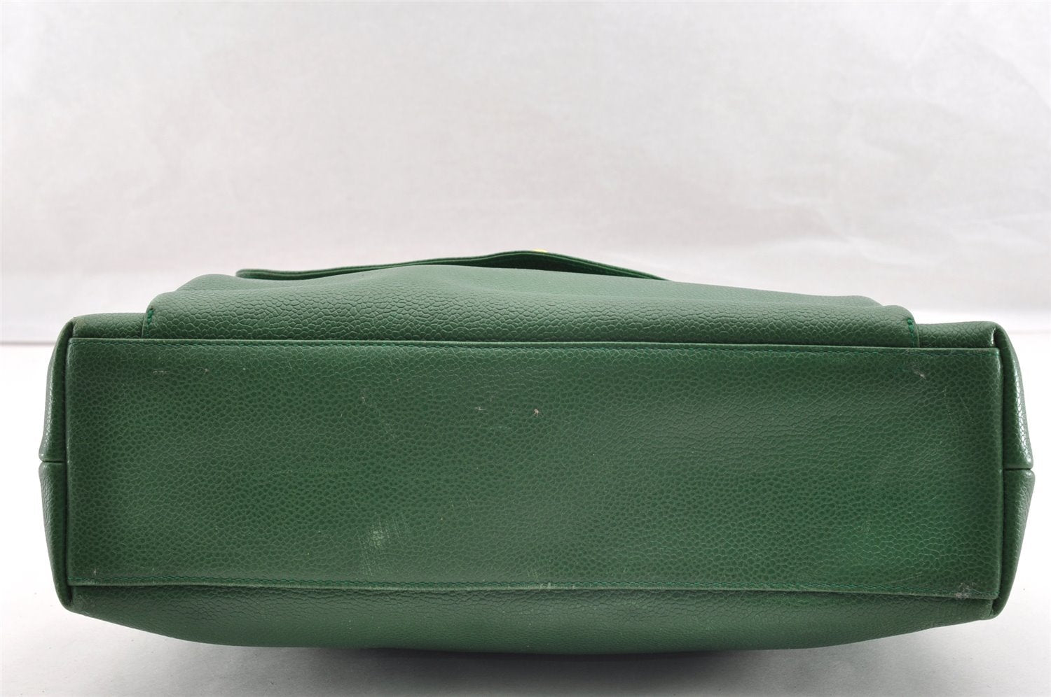 Authentic CHANEL Caviar Skin Vintage CC Logo Chain Shoulder Bag Green Junk 5716I