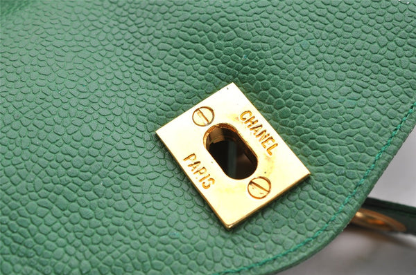 Authentic CHANEL Caviar Skin Vintage CC Logo Chain Shoulder Bag Green Junk 5716I
