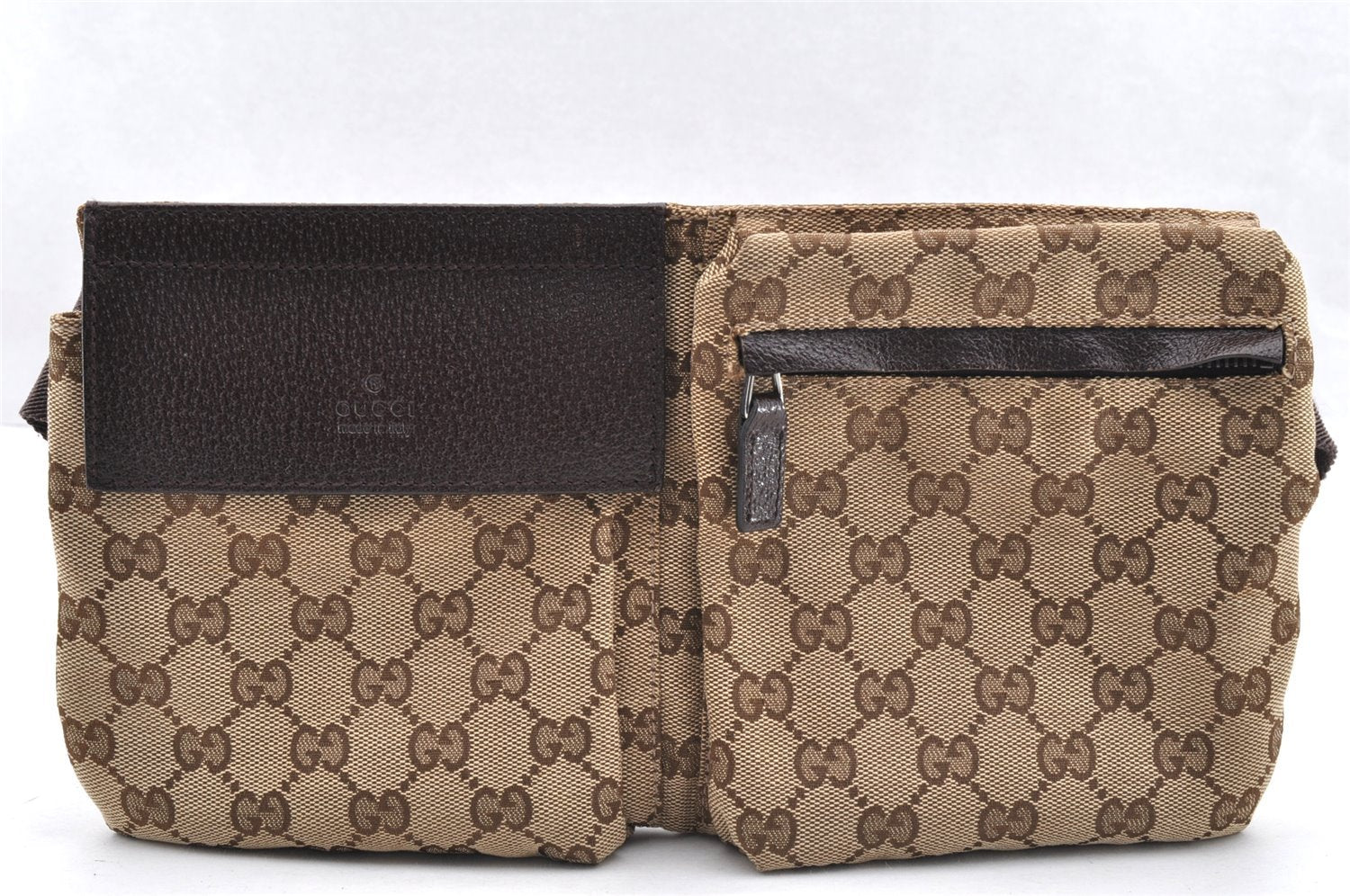 Authentic GUCCI Vintage Waist Body Bag Purse Canvas Leather 28566 Brown 5717I