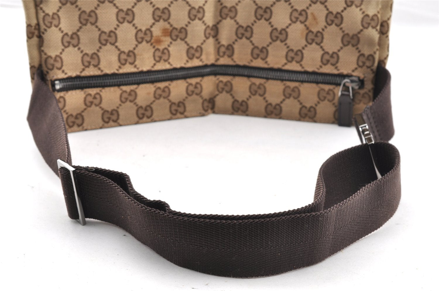 Authentic GUCCI Vintage Waist Body Bag Purse Canvas Leather 28566 Brown 5717I