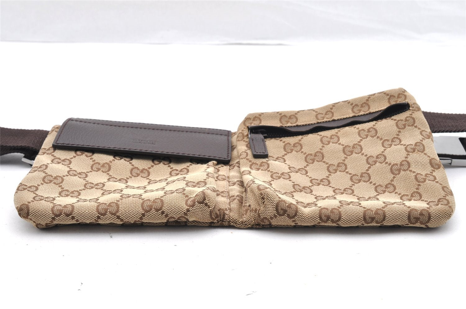 Authentic GUCCI Vintage Waist Body Bag Purse Canvas Leather 28566 Brown 5717I