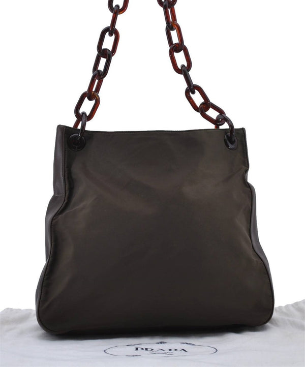 Authentic PRADA Nylon Leather Plastic Shoulder Hand Bag Purse Brown 5722C