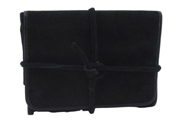 Authentic GUCCI Cosmetic Pouch Clutch Bag Purse Suede Leather Black 5722D