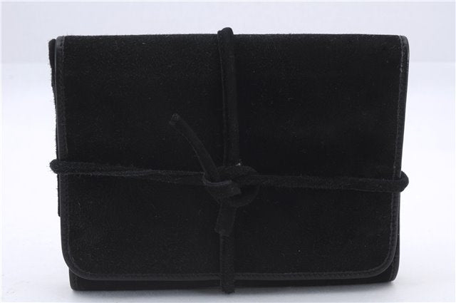 Authentic GUCCI Cosmetic Pouch Clutch Bag Purse Suede Leather Black 5722D