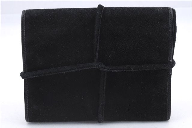 Authentic GUCCI Cosmetic Pouch Clutch Bag Purse Suede Leather Black 5722D