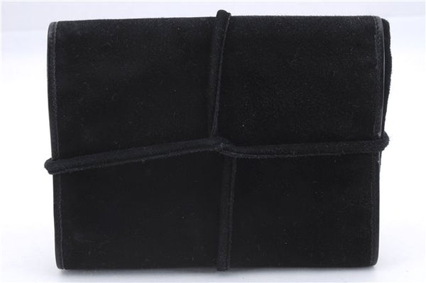 Authentic GUCCI Cosmetic Pouch Clutch Bag Purse Suede Leather Black 5722D