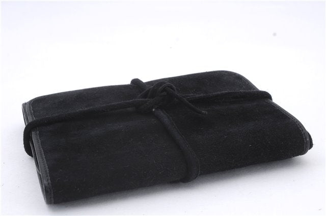 Authentic GUCCI Cosmetic Pouch Clutch Bag Purse Suede Leather Black 5722D