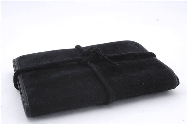 Authentic GUCCI Cosmetic Pouch Clutch Bag Purse Suede Leather Black 5722D