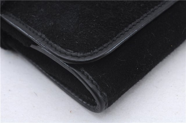 Authentic GUCCI Cosmetic Pouch Clutch Bag Purse Suede Leather Black 5722D