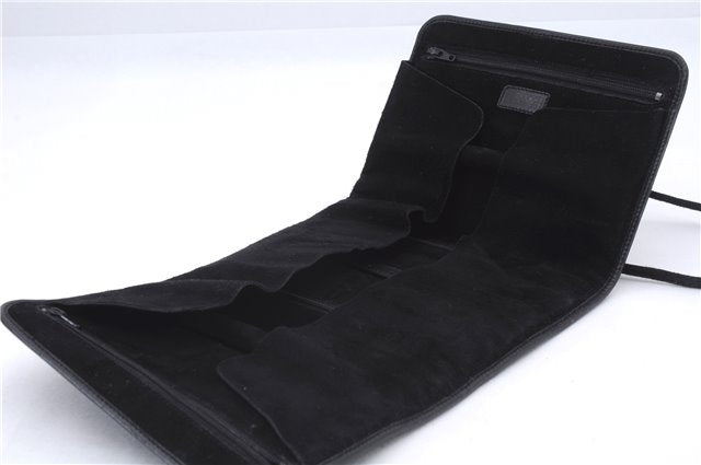 Authentic GUCCI Cosmetic Pouch Clutch Bag Purse Suede Leather Black 5722D