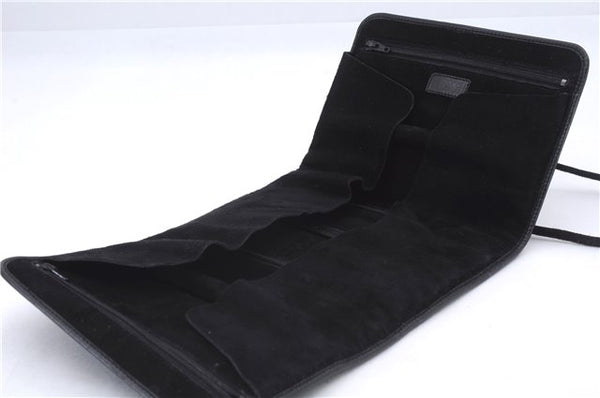 Authentic GUCCI Cosmetic Pouch Clutch Bag Purse Suede Leather Black 5722D