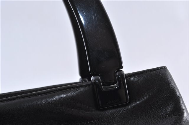 Authentic PRADA Leather Plastic Tote Hand Bag Black 5724C