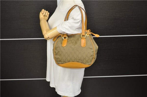 Authentic GUCCI Shoulder Hand Bag Purse GG Canvas Leather Brown 5728D