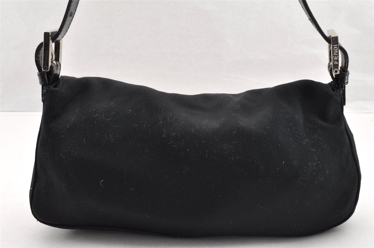 Authentic FENDI Mamma Baguette Shoulder Hand Bag Jersey Leather Black 5728I