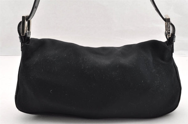 Authentic FENDI Mamma Baguette Shoulder Hand Bag Jersey Leather Black 5728I