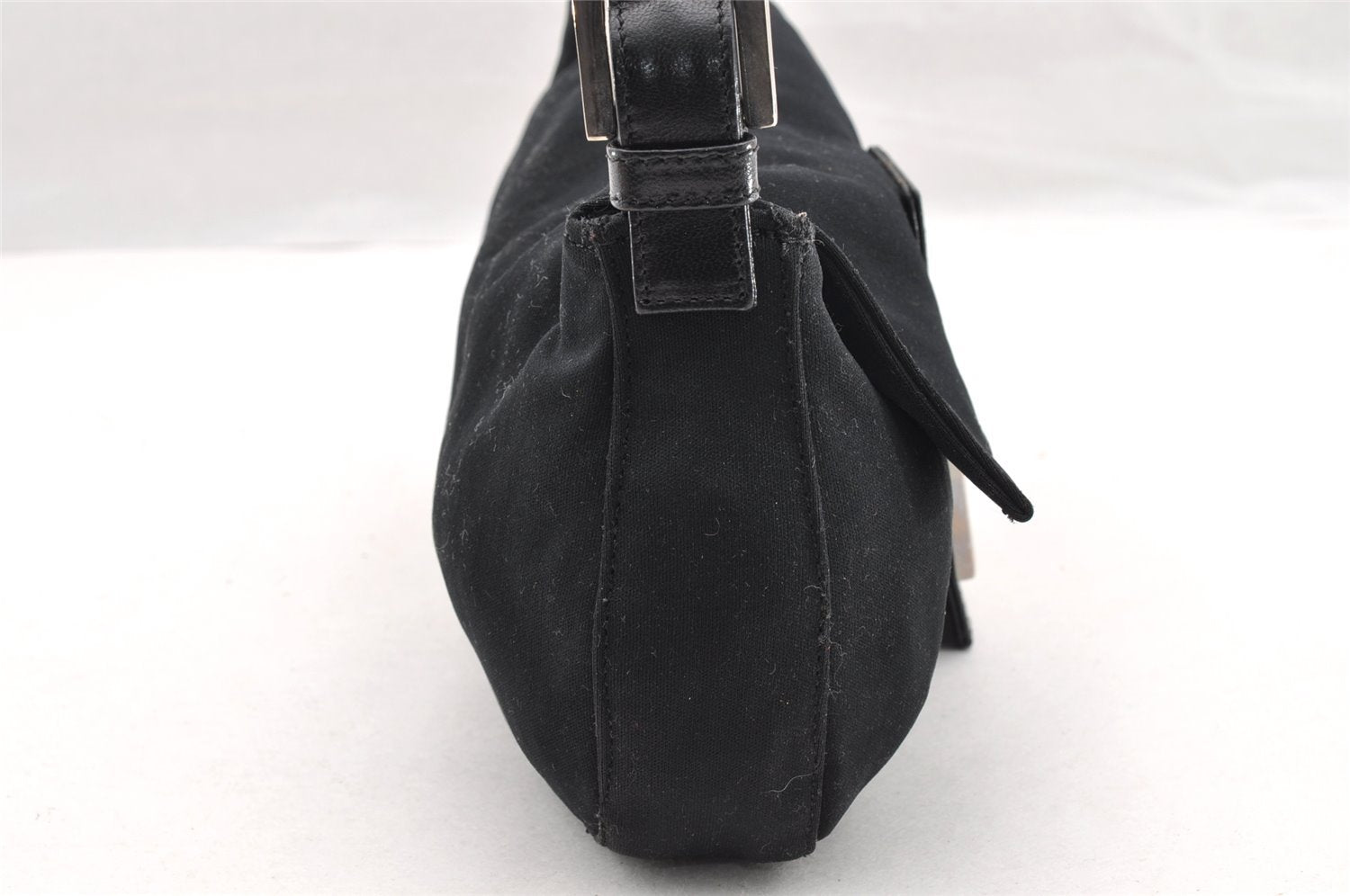 Authentic FENDI Mamma Baguette Shoulder Hand Bag Jersey Leather Black 5728I
