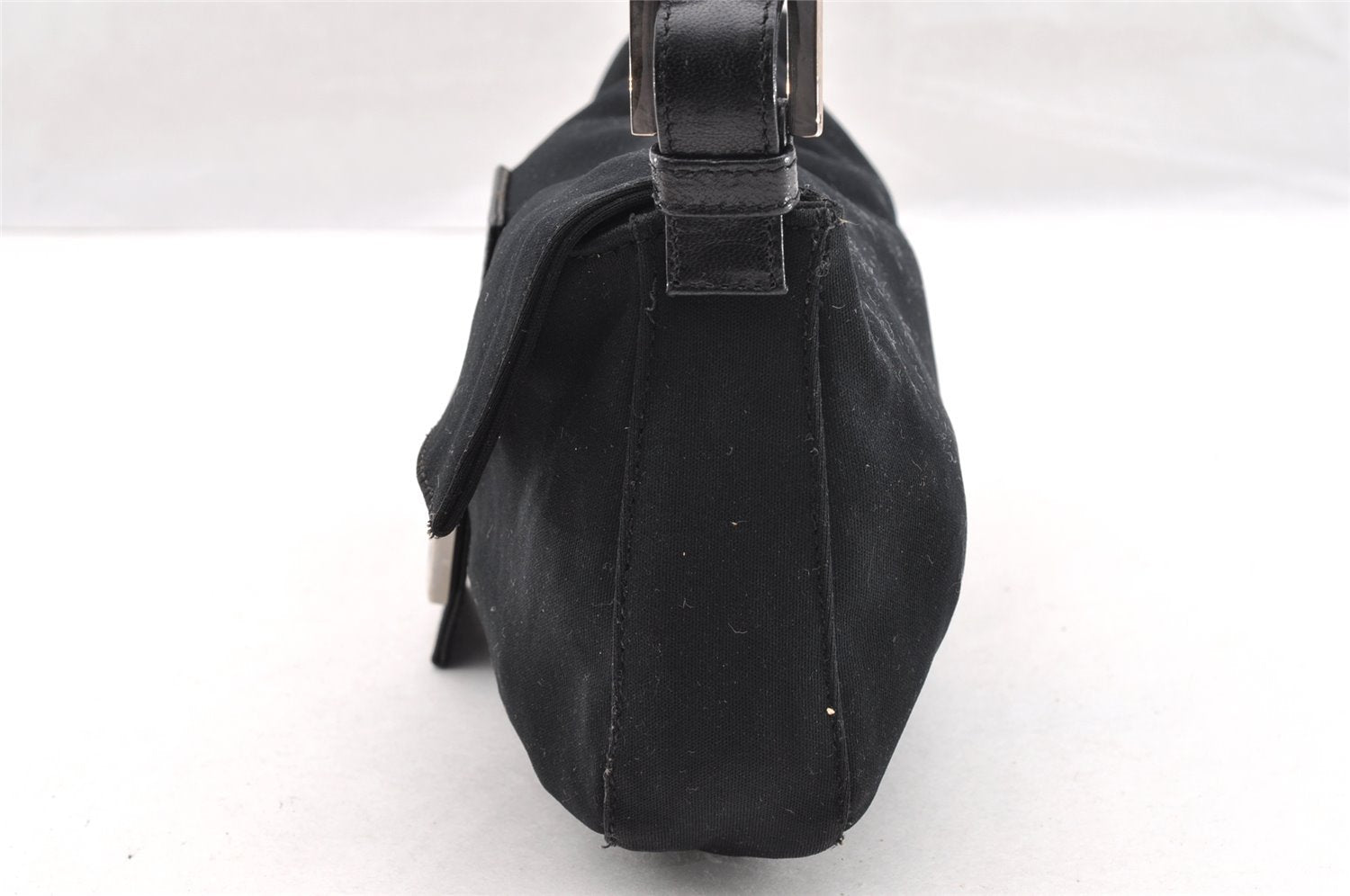 Authentic FENDI Mamma Baguette Shoulder Hand Bag Jersey Leather Black 5728I