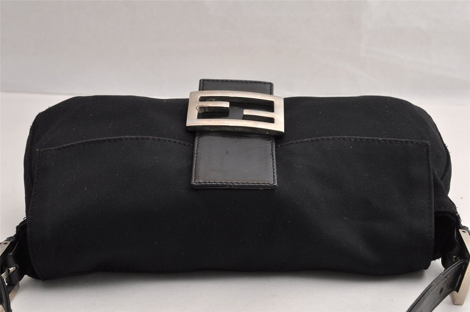 Authentic FENDI Mamma Baguette Shoulder Hand Bag Jersey Leather Black 5728I
