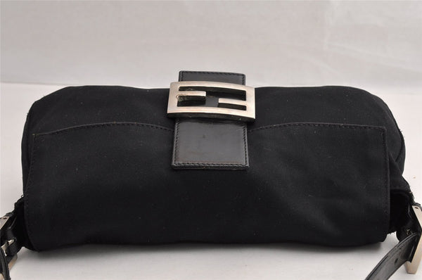 Authentic FENDI Mamma Baguette Shoulder Hand Bag Jersey Leather Black 5728I