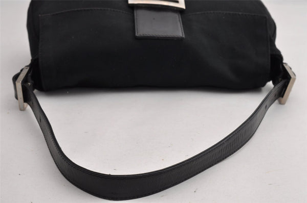 Authentic FENDI Mamma Baguette Shoulder Hand Bag Jersey Leather Black 5728I