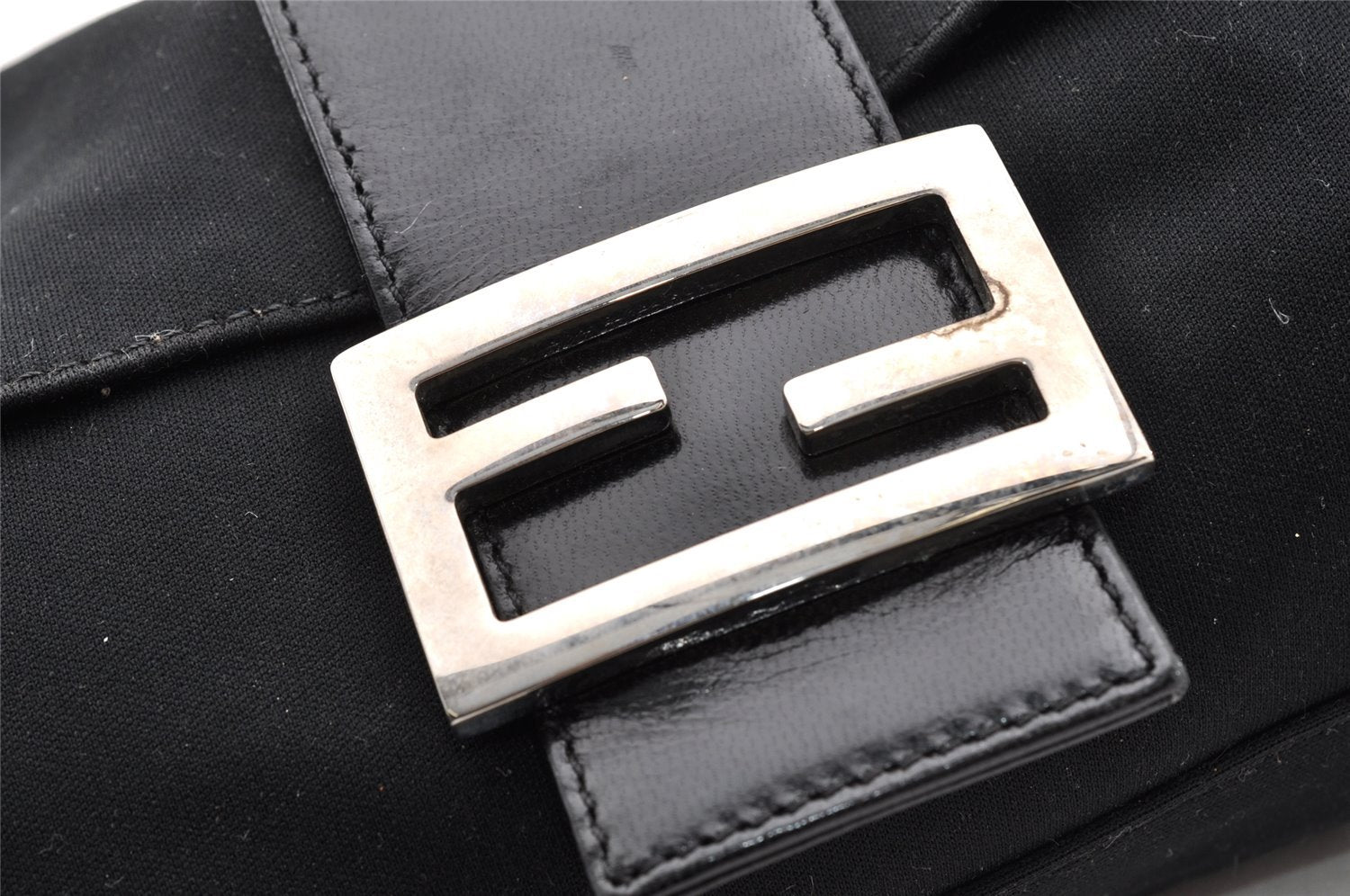 Authentic FENDI Mamma Baguette Shoulder Hand Bag Jersey Leather Black 5728I