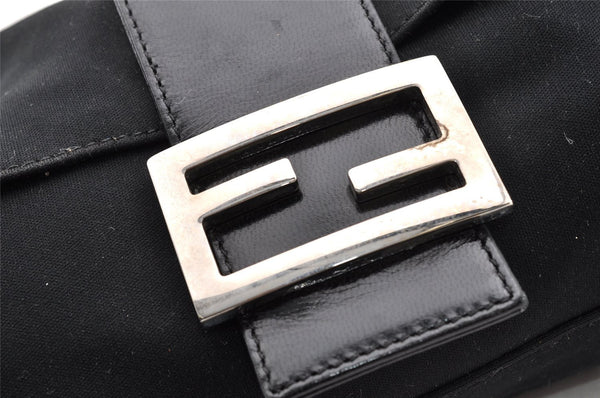 Authentic FENDI Mamma Baguette Shoulder Hand Bag Jersey Leather Black 5728I