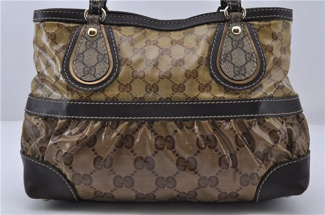 Authentic GUCCI GG Crystal Shoulder Tote Bag PVC Leather 223964 Brown 5730C