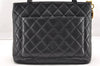 Authentic CHANEL Caviar Skin Medallion CC Logo Shoulder Tote Bag Black 5731I