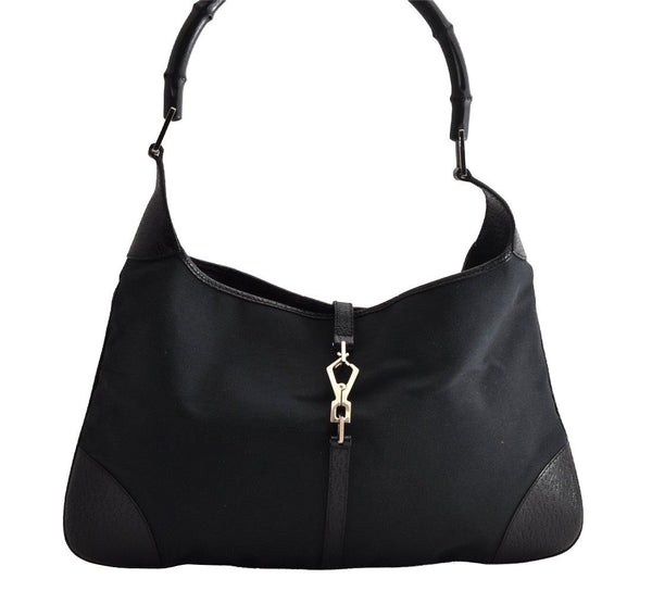 Authentic GUCCI Bamboo Kandinsky Shoulder Bag Canvas Leather 0014061 Black 5732I