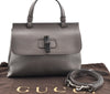 Authentic GUCCI Bamboo Daily 2Way Hand Shoulder Bag Leather 370831 Gray 5733I