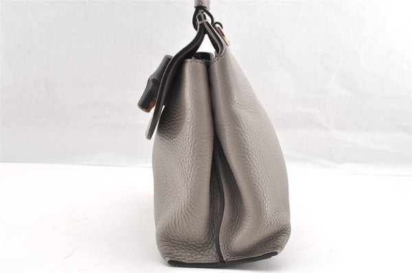 Authentic GUCCI Bamboo Daily 2Way Hand Shoulder Bag Leather 370831 Gray 5733I
