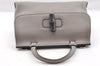 Authentic GUCCI Bamboo Daily 2Way Hand Shoulder Bag Leather 370831 Gray 5733I