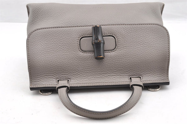 Authentic GUCCI Bamboo Daily 2Way Hand Shoulder Bag Leather 370831 Gray 5733I