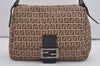 Authentic FENDI Zucchino Mamma Baguette Shoulder Bag Canvas Leather Brown 5734I