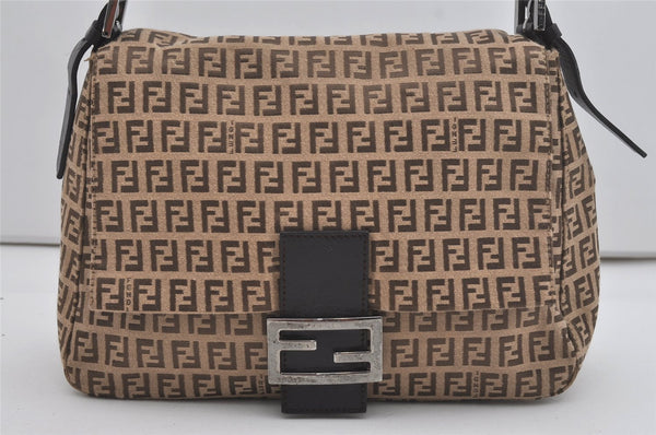 Authentic FENDI Zucchino Mamma Baguette Shoulder Bag Canvas Leather Brown 5734I