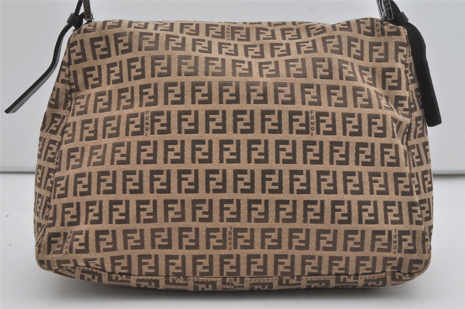 Authentic FENDI Zucchino Mamma Baguette Shoulder Bag Canvas Leather Brown 5734I