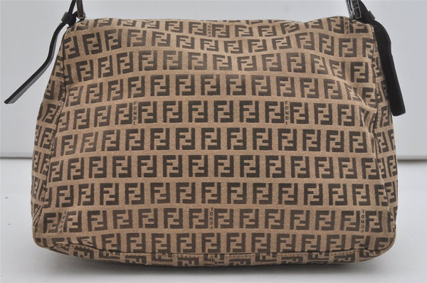 Authentic FENDI Zucchino Mamma Baguette Shoulder Bag Canvas Leather Brown 5734I