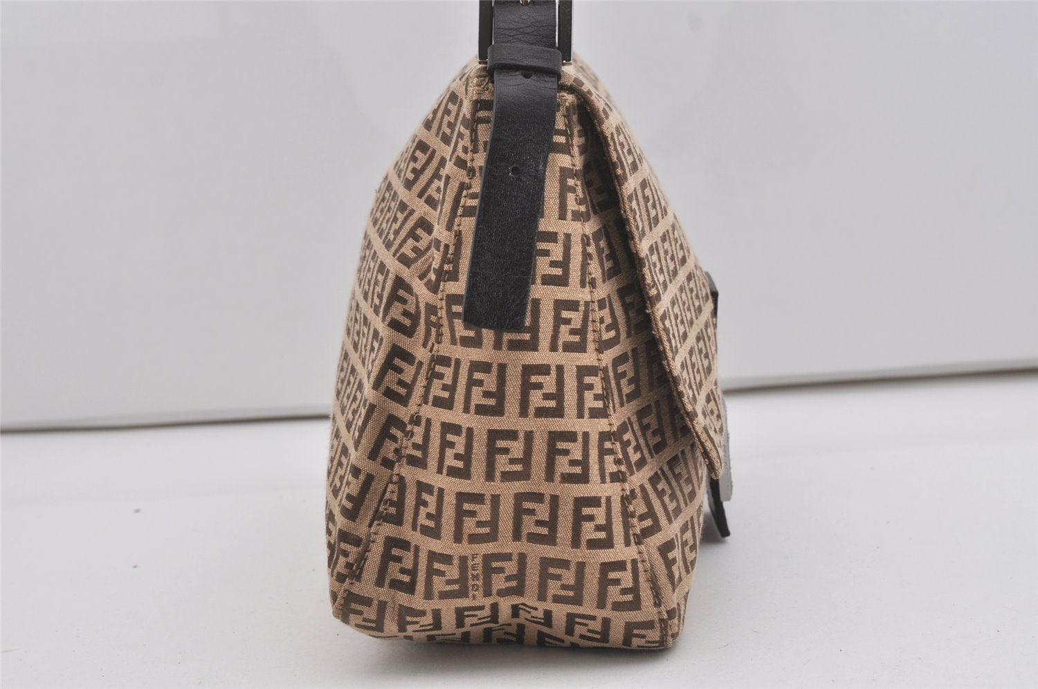 Authentic FENDI Zucchino Mamma Baguette Shoulder Bag Canvas Leather Brown 5734I