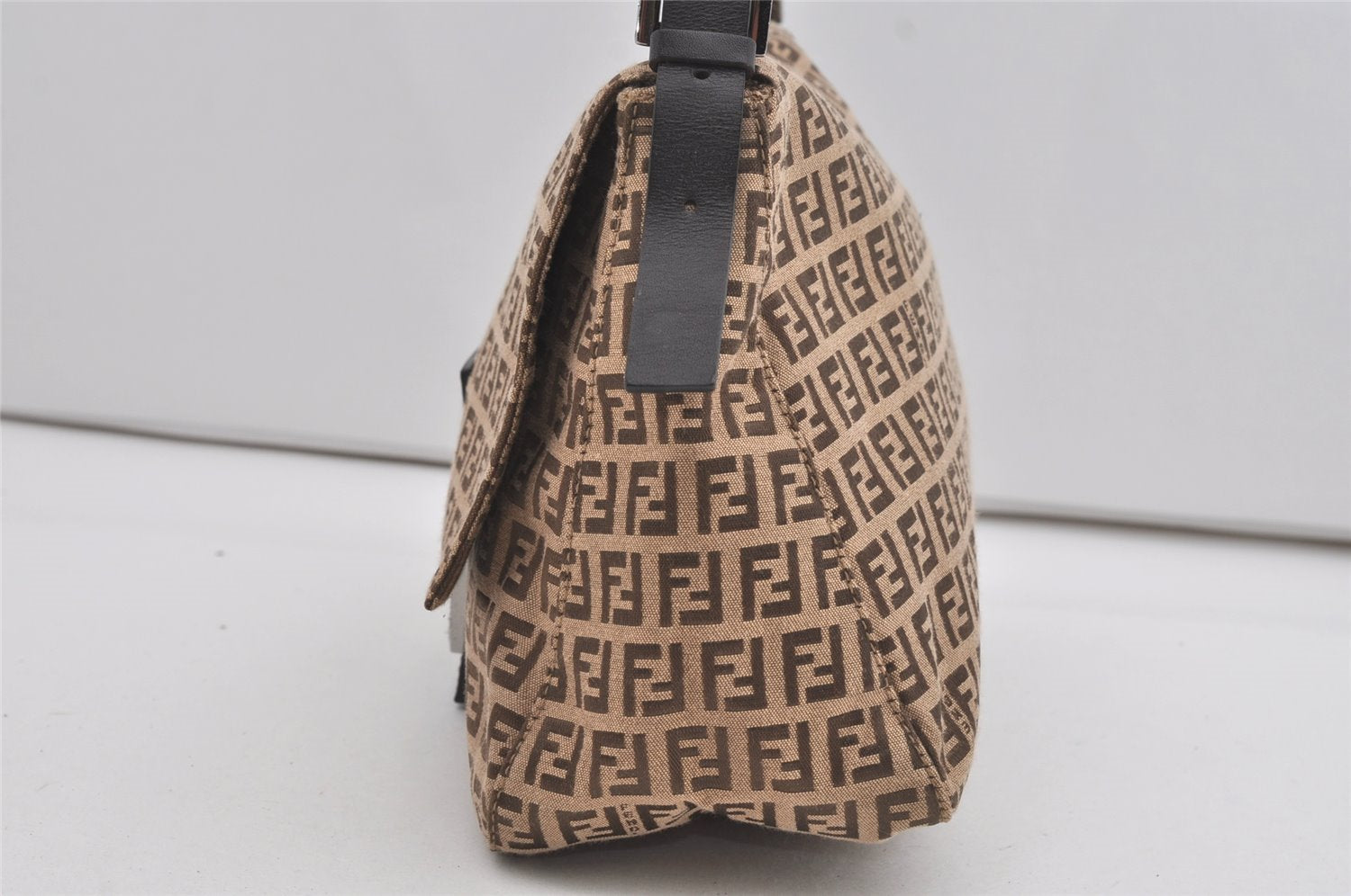 Authentic FENDI Zucchino Mamma Baguette Shoulder Bag Canvas Leather Brown 5734I