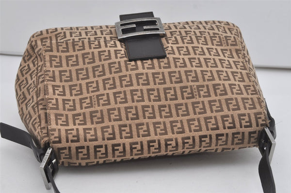Authentic FENDI Zucchino Mamma Baguette Shoulder Bag Canvas Leather Brown 5734I