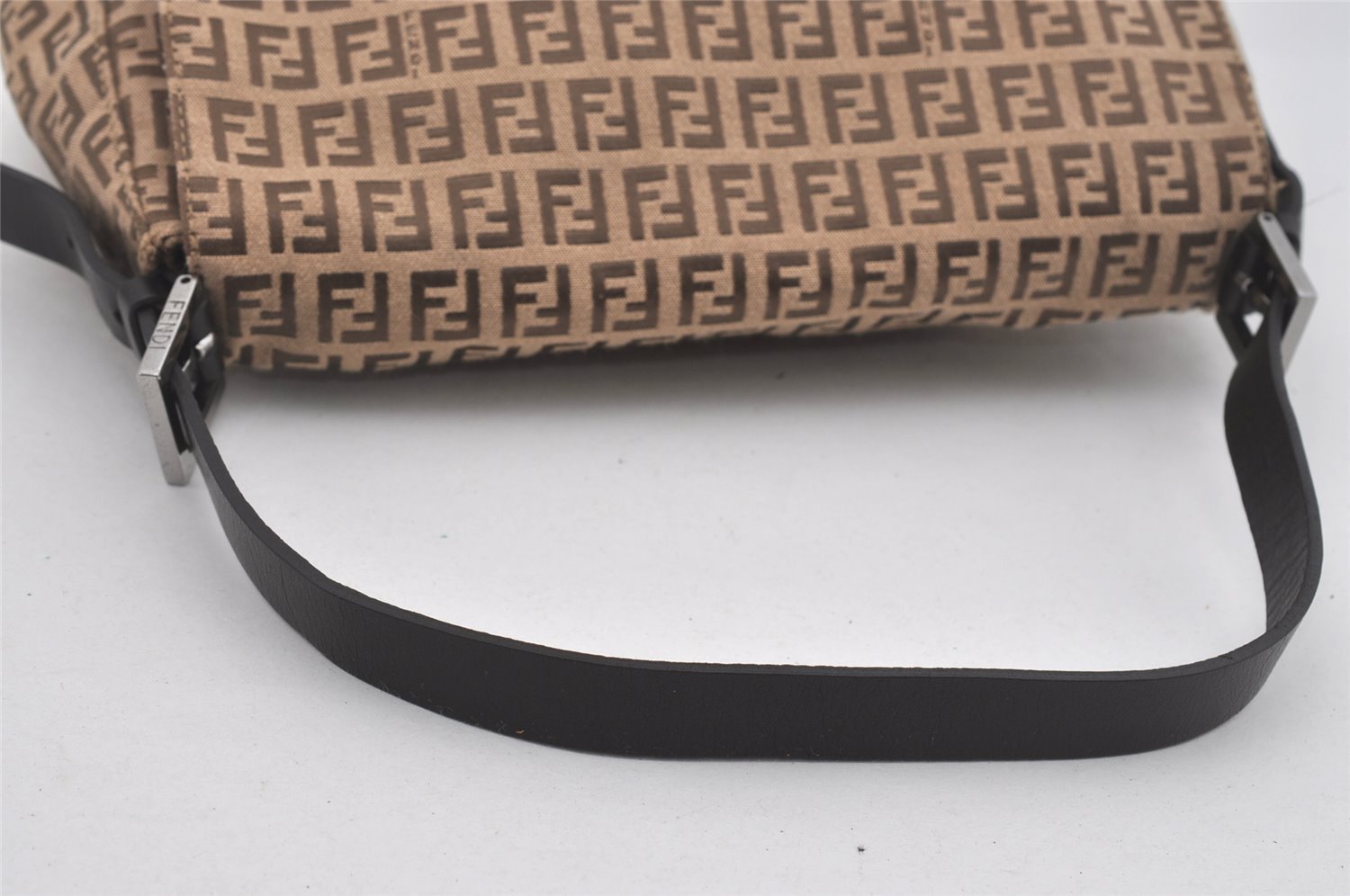 Authentic FENDI Zucchino Mamma Baguette Shoulder Bag Canvas Leather Brown 5734I