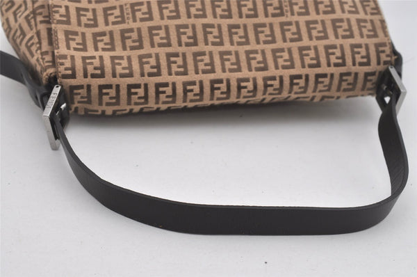 Authentic FENDI Zucchino Mamma Baguette Shoulder Bag Canvas Leather Brown 5734I