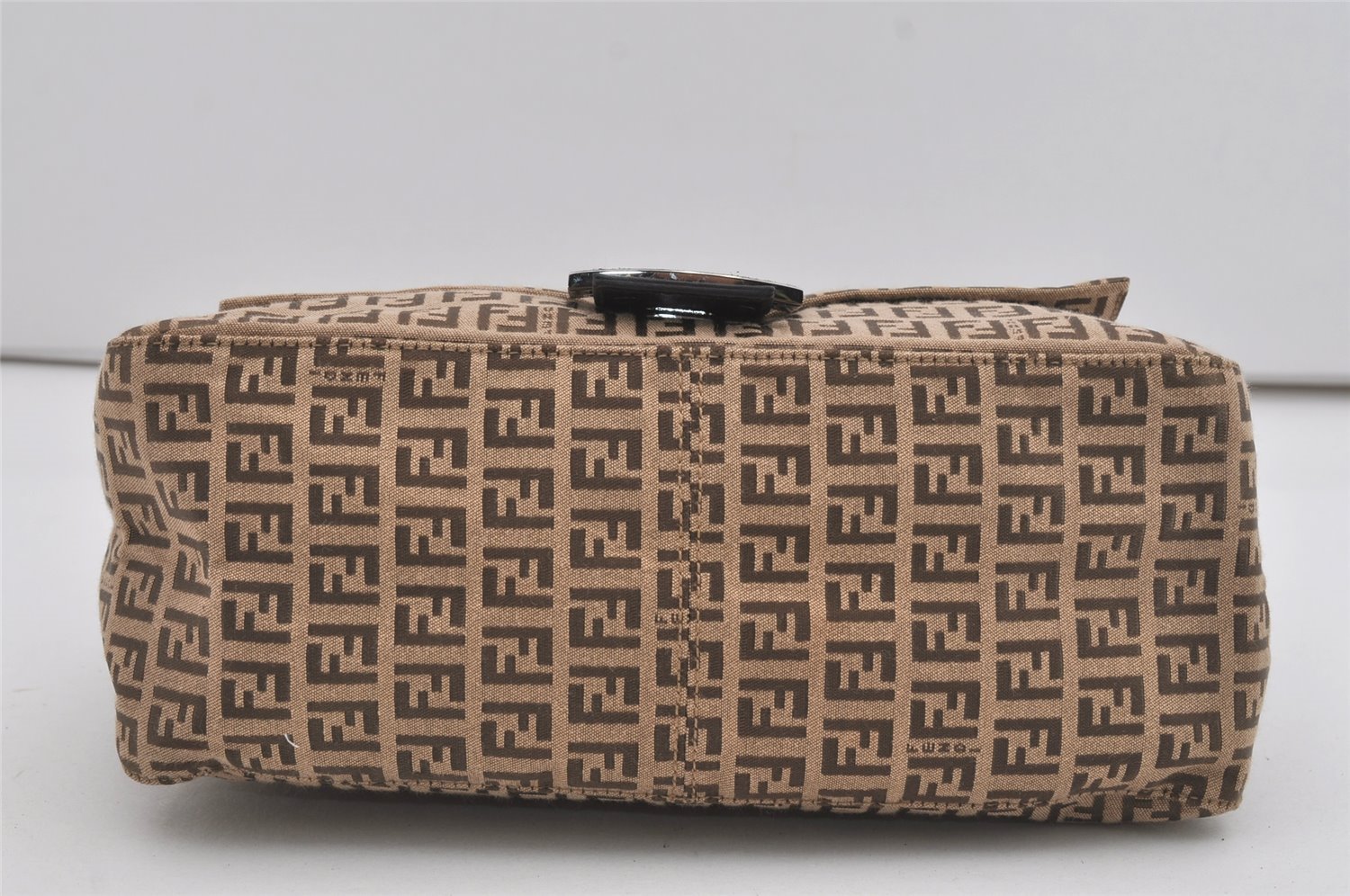 Authentic FENDI Zucchino Mamma Baguette Shoulder Bag Canvas Leather Brown 5734I