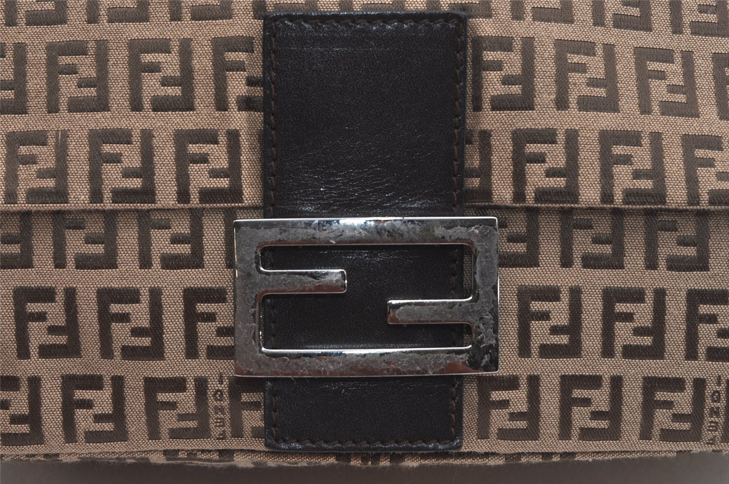Authentic FENDI Zucchino Mamma Baguette Shoulder Bag Canvas Leather Brown 5734I
