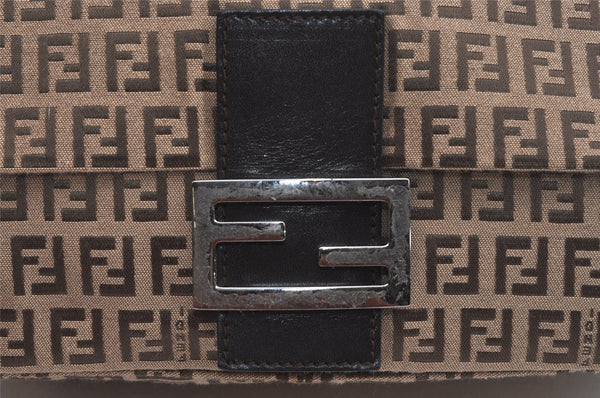 Authentic FENDI Zucchino Mamma Baguette Shoulder Bag Canvas Leather Brown 5734I