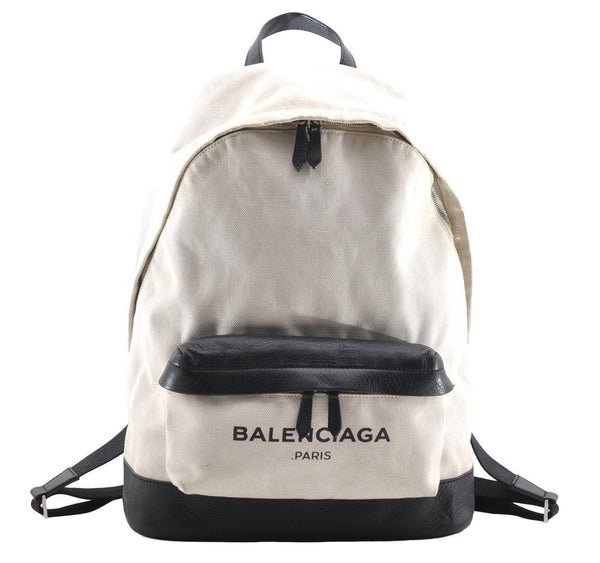 Authentic BALENCIAGA Navy Backpack Vintage Canvas Leather 392007 White 5735I